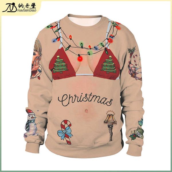 2021 new christmas funny digital printed alpaca pullover round neck christmas couple sweater, Black 
2021 new christmas funny digital printed alpaca pullover round neck christmas couple sweater, Black