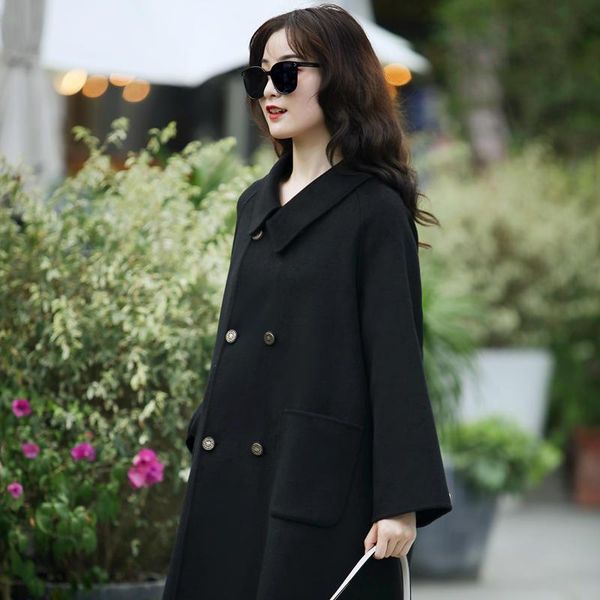 women's wool & blends 2021 loose double-sided cashmere coat middle long high-end thin hepburn style small woolen, Black
women's wool & blends 2021 loose double-sided cashmere coat middle long high-end thin hepburn style small woolen, Black