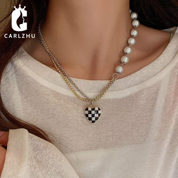 pendant necklaces enamel black white plaid love heart necklace double layer pearl chain neck korean simple for women, Silver
pendant necklaces enamel black white plaid love heart necklace double layer pearl chain neck korean simple for women, Silver