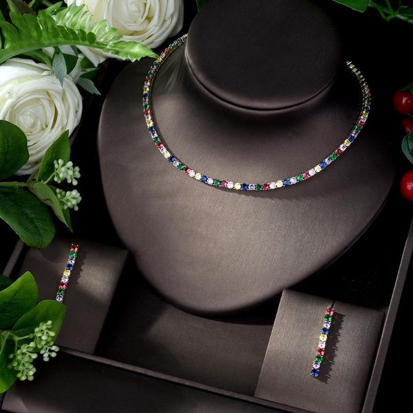 earrings & necklace hibride women round multi-color zircon wedding jewelry sets for bridal and set party accessories bijoux n-1073, Silver
earrings & necklace hibride women round multi-color zircon wedding jewelry sets for bridal and set party accessories bijoux n-1073, Silver