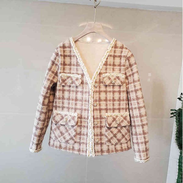 jackets winter outwear korea elegant lady cleave v chess tweed jacket line gold buttons wool coats autumn, Black;brown
jackets winter outwear korea elegant lady cleave v chess tweed jacket line gold buttons wool coats autumn, Black;brown