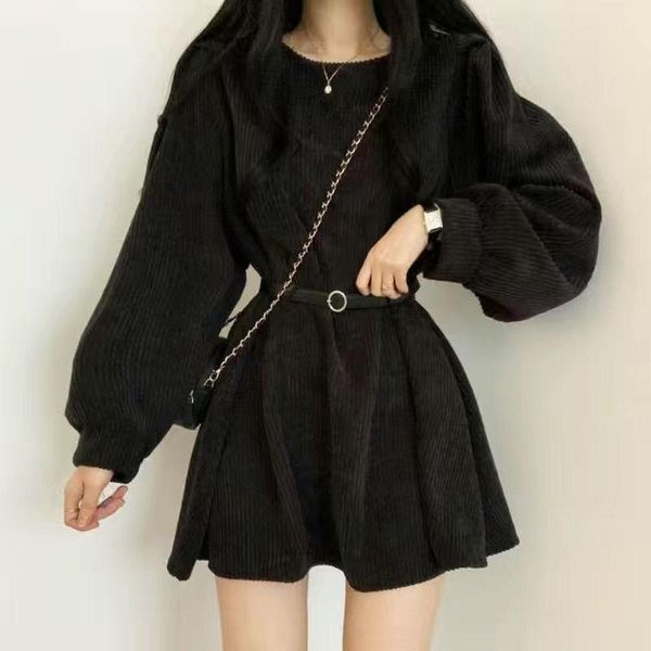 casual dresses houzhou autumn winter corduroy mini dress elegant long sleeve solid korean fashion streetwear high street outfits, Black;gray
casual dresses houzhou autumn winter corduroy mini dress elegant long sleeve solid korean fashion streetwear high street outfits, Black;gray