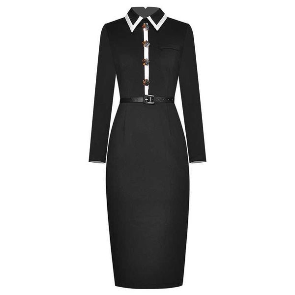 est fashion runway dress women's long sleeve color block shirt collar pencil 210526, Black;gray
est fashion runway dress women's long sleeve color block shirt collar pencil 210526, Black;gray