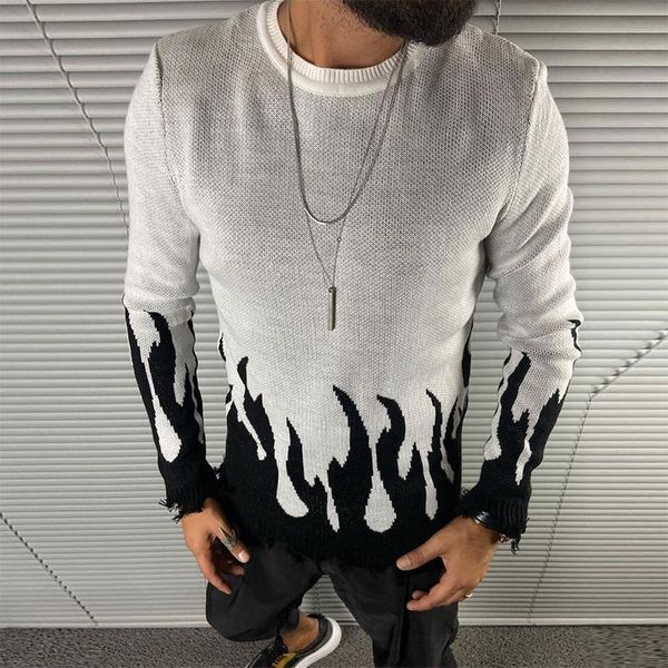 men's sweaters casual long sleeve o-neck 2021 fashion flame jacquard knitted for men autumn winter mens harajuku slim pullovers, White;black
men's sweaters casual long sleeve o-neck 2021 fashion flame jacquard knitted for men autumn winter mens harajuku slim pullovers, White;black