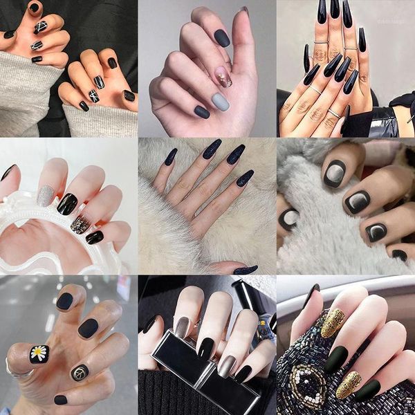24pcs matte shiny black fake nails for women dark color round square oval nail tips fingernail diy art false with glue1, Red;gold
24pcs matte shiny black fake nails for women dark color round square oval nail tips fingernail diy art false with glue1, Red;gold