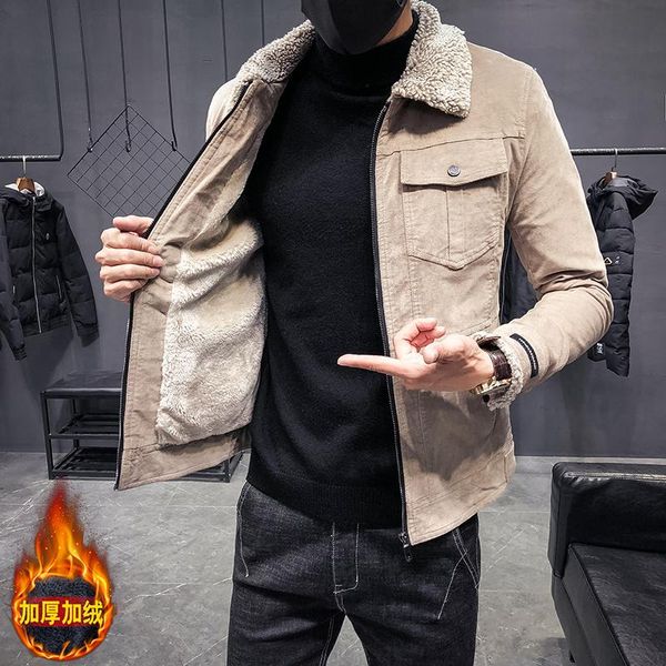 men's jackets 2021 autumn winter thickened lamb wool jacket men lapel casual slim business street wear parkas coat mens clothing, Black;brown
men's jackets 2021 autumn winter thickened lamb wool jacket men lapel casual slim business street wear parkas coat mens clothing, Black;brown