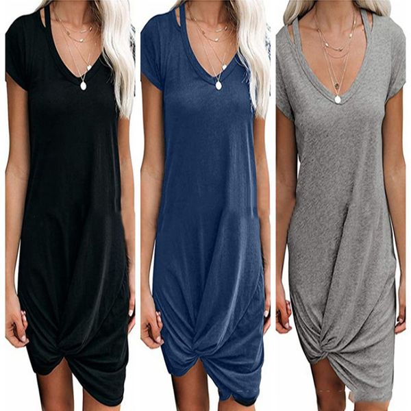 2021 european and american new shoulder belt v-neck short sleeve knotted t-shirt dress women's wear, White
2021 european and american new shoulder belt v-neck short sleeve knotted t-shirt dress women's wear, White