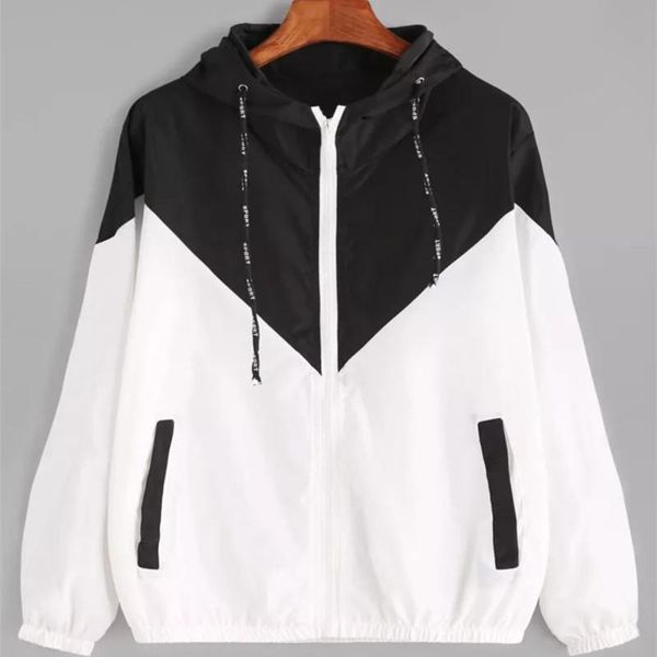 women's jackets europe and the united states in summer 2021 women s clothing color matching elastic waist hooded jacket, Black;brown 
women's jackets europe and the united states in summer 2021 women s clothing color matching elastic waist hooded jacket, Black;brown