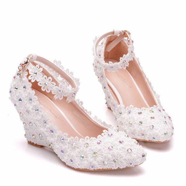 dress shoes 2021 fashion women pumps lace rhinestone buckle strap round toe wedges 8cm high heels women's wedding, Black
dress shoes 2021 fashion women pumps lace rhinestone buckle strap round toe wedges 8cm high heels women's wedding, Black