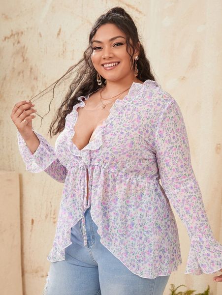 plus ditsy floral knot front kimono i6il#, Black
plus ditsy floral knot front kimono i6il#, Black