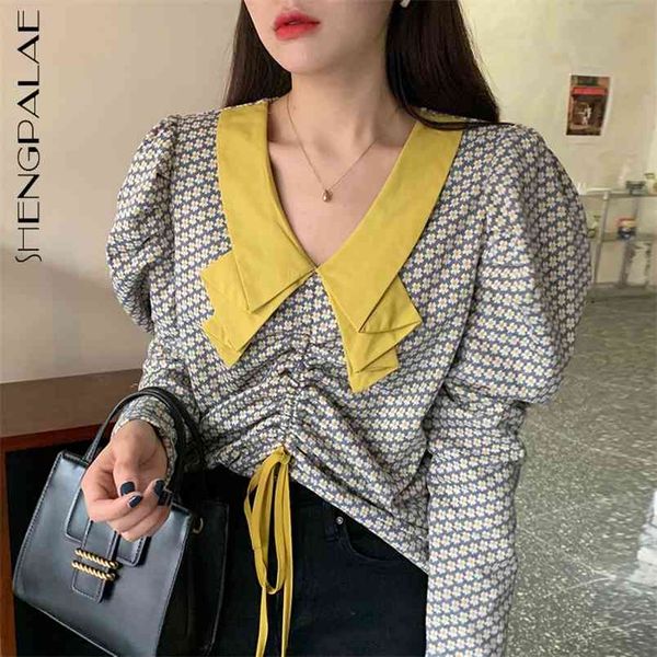 cointrast color pleated drawstring blouse women's spring peter pan collor short long sleeve floral shirt 210427, White
cointrast color pleated drawstring blouse women's spring peter pan collor short long sleeve floral shirt 210427, White