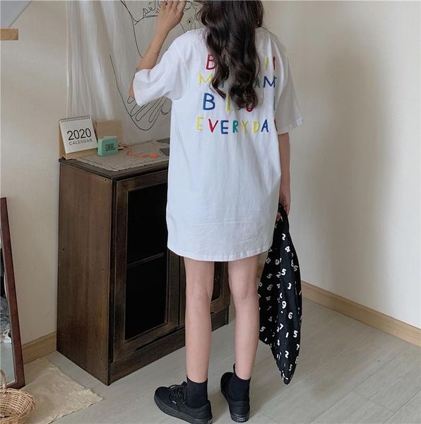 women's t-shirt short sleeve letter eembroidered pocket loose fashion women college wind basic spring autumn t-shirts, White
women's t-shirt short sleeve letter eembroidered pocket loose fashion women college wind basic spring autumn t-shirts, White