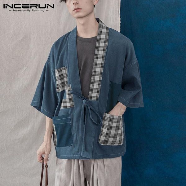 man retro plaid loose camisa vintage patchwork kimono shirts men 3/4 sleeve lace up blouse leisure pockets 5xl 7 men's casual, White;black
man retro plaid loose camisa vintage patchwork kimono shirts men 3/4 sleeve lace up blouse leisure pockets 5xl 7 men's casual, White;black