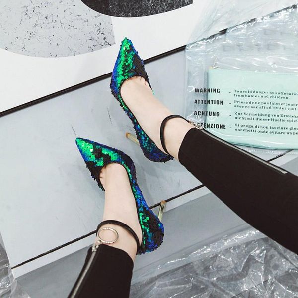 women bling ankle strap metal heels pumps blade pointed toe catwalk glitter sequins high ladies zapatos dress shoes, Black
women bling ankle strap metal heels pumps blade pointed toe catwalk glitter sequins high ladies zapatos dress shoes, Black
