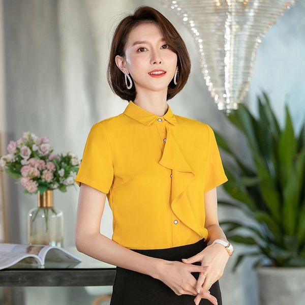 women's blouses & shirts summer women yellow office ladies work short sleeve ol styles, White
women's blouses & shirts summer women yellow office ladies work short sleeve ol styles, White