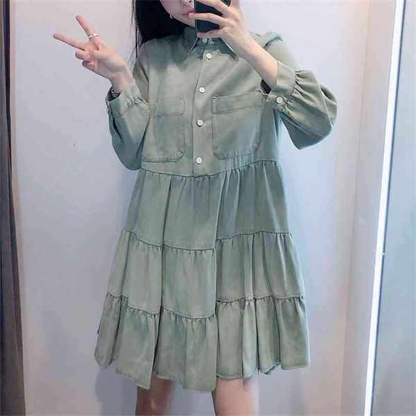 spring and autumn women's casual solid color lapel long sleeve pocket decoration loose stitching dress 210430, Black;gray
spring and autumn women's casual solid color lapel long sleeve pocket decoration loose stitching dress 210430, Black;gray