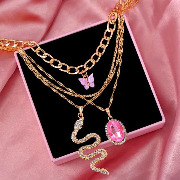 chains multilayer pink crystal pendant necklace for women rhinestone snake twisted chain acrylic butterfly cuban jewelry, Silver
chains multilayer pink crystal pendant necklace for women rhinestone snake twisted chain acrylic butterfly cuban jewelry, Silver