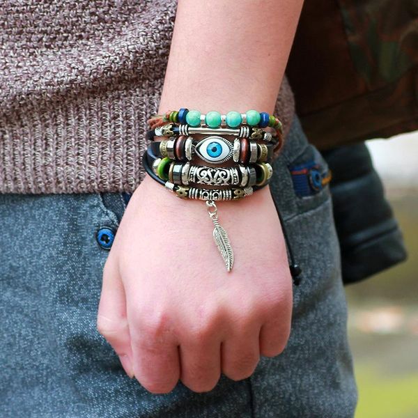 charm bracelets women bracelet beaded multi-layer blue eye cowhide woven, Golden;silver
charm bracelets women bracelet beaded multi-layer blue eye cowhide woven, Golden;silver