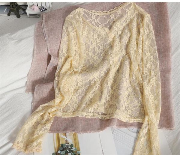 women's knits & tees 2021 fashion summer retro lace o neck temperament small cardigan see-through shirt korean breasted sunscreen women, White
women's knits & tees 2021 fashion summer retro lace o neck temperament small cardigan see-through shirt korean breasted sunscreen women, White