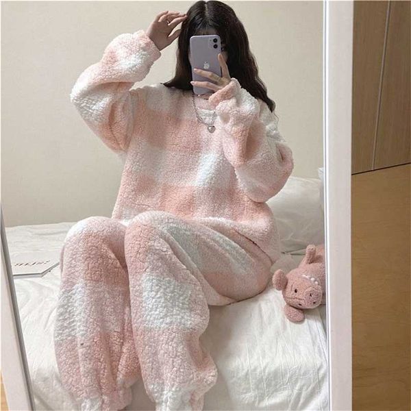 qweek pajamas for women plaid pink and white flannel pijamas kawaii cartoon print lounge sets winter girls home clothes pyjams 211112, Black;red
qweek pajamas for women plaid pink and white flannel pijamas kawaii cartoon print lounge sets winter girls home clothes pyjams 211112, Black;red