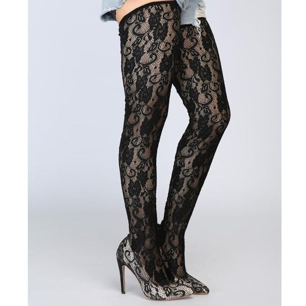 boots 2021 spring women lace pvc thigh high sock pointed toe stiletto heels transparent over the knee big size 47, Black
boots 2021 spring women lace pvc thigh high sock pointed toe stiletto heels transparent over the knee big size 47, Black