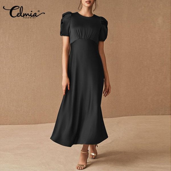 party dresses summer satin dress celmia women elegant puff sleeve sundress 2021 fashion high waist pleated loose casual midi vestidos, White;black
party dresses summer satin dress celmia women elegant puff sleeve sundress 2021 fashion high waist pleated loose casual midi vestidos, White;black
