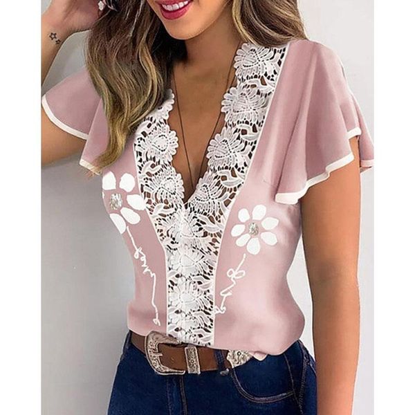 women's t-shirt ruffled lace stitching fashion casual t-shirts, summer t-shirts, White
women's t-shirt ruffled lace stitching fashion casual t-shirts, summer t-shirts, White
