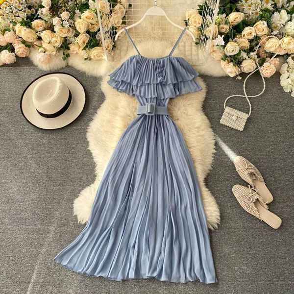 singrain pleated ruffle korean women dresses backless sashes a line long summer solid vacation beach strap, Black;gray
singrain pleated ruffle korean women dresses backless sashes a line long summer solid vacation beach strap, Black;gray
