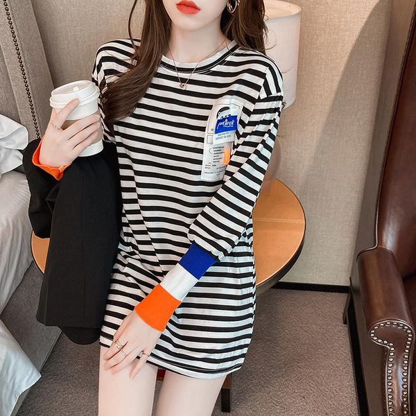 women's t-shirt real s spot pure cotton 2021 spring and summer striped long sleeve slim fashion, White
women's t-shirt real s spot pure cotton 2021 spring and summer striped long sleeve slim fashion, White