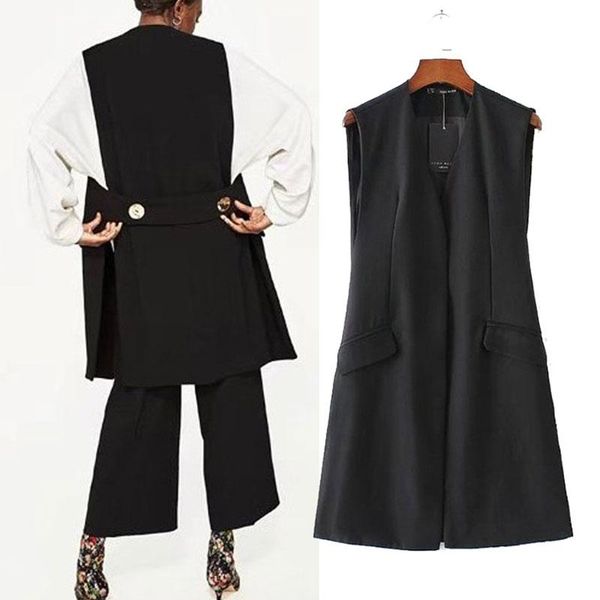 women's vests sleeveless blazer vest women 2021 spring autumn long coat brief black outwear office ladies jacket pocket for female, Black;white
women's vests sleeveless blazer vest women 2021 spring autumn long coat brief black outwear office ladies jacket pocket for female, Black;white