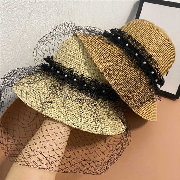 french hepburn elegant gauze wide brim straw beach hat pearl lace fisherman's hat, Yellow
french hepburn elegant gauze wide brim straw beach hat pearl lace fisherman's hat, Yellow