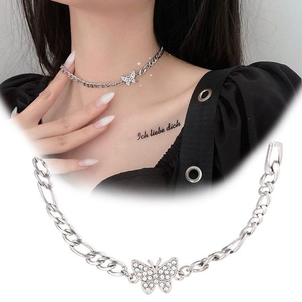 minority stainless steel chain diamond butterfly collarbone necklace versatile short style choker collar women chokers, Golden;silver 
minority stainless steel chain diamond butterfly collarbone necklace versatile short style choker collar women chokers, Golden;silver