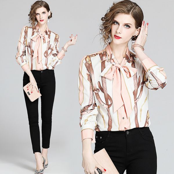 women's t-shirt office ladies chain print pink blouse and 2021 spring autumn fashion women long sleeve bow collar elegant top, White
women's t-shirt office ladies chain print pink blouse and 2021 spring autumn fashion women long sleeve bow collar elegant top, White