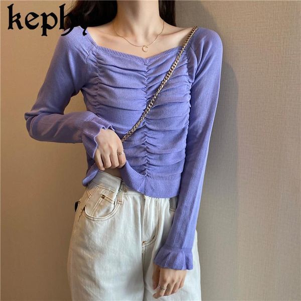 women's sweaters flare sleeve knitted sweater autumn 2021 slim style korean version pleated short shirt bottoming, White;black
women's sweaters flare sleeve knitted sweater autumn 2021 slim style korean version pleated short shirt bottoming, White;black