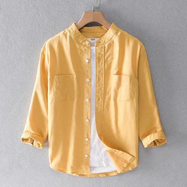 men's casual shirts stand collar three quarter sleeve summer solid shirt men brand for fashion linen cotton male overhemd, White;black
men's casual shirts stand collar three quarter sleeve summer solid shirt men brand for fashion linen cotton male overhemd, White;black