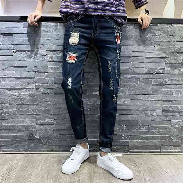 spring summer 2020 cowboys hole jeans korean slim was thin elastic ankle lengthhong kong style beggar hole casual pants men x0621, Blue
spring summer 2020 cowboys hole jeans korean slim was thin elastic ankle lengthhong kong style beggar hole casual pants men x0621, Blue