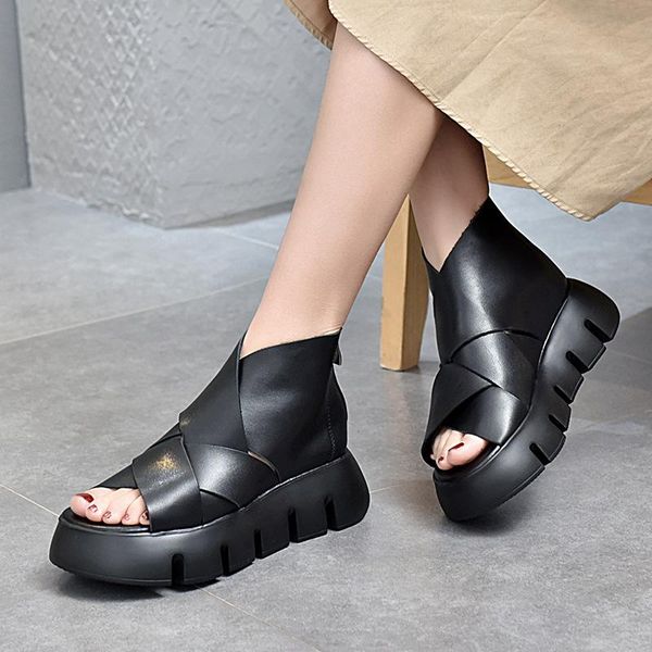 thick-soled sandals women's 2021 spring and summer genuine leather high-casual slope with fish mouth cowhide dress shoes, Black
thick-soled sandals women's 2021 spring and summer genuine leather high-casual slope with fish mouth cowhide dress shoes, Black