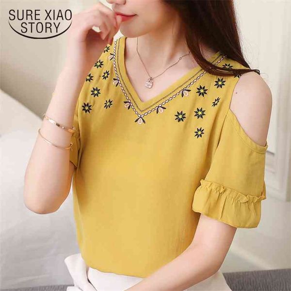 women blouse korean fashion embroidered chiffon female solid yellow v-neck casual short sleeve blusas d669 30 210506, White
women blouse korean fashion embroidered chiffon female solid yellow v-neck casual short sleeve blusas d669 30 210506, White