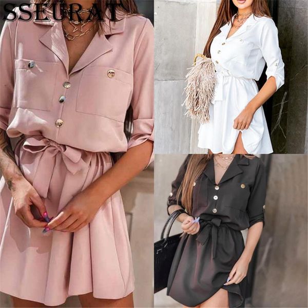 casual dresses sseurat women button lace-up mini dress elegant autumn long sleeve party fashion turn-down collar office lady, Black;gray
casual dresses sseurat women button lace-up mini dress elegant autumn long sleeve party fashion turn-down collar office lady, Black;gray