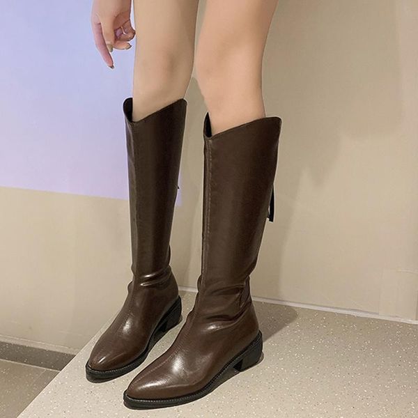 boots autumn women square heels knee high 2021 vintage pointed toe long riding woman pu leather platform booties, Black
boots autumn women square heels knee high 2021 vintage pointed toe long riding woman pu leather platform booties, Black