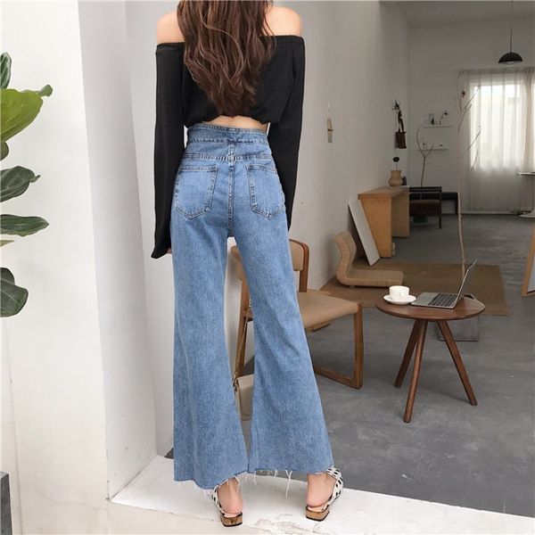 women's jeans autumn single breasted button wide leg pants womens washed high waist denim slim fit flare trousers agrl, Blue
women's jeans autumn single breasted button wide leg pants womens washed high waist denim slim fit flare trousers agrl, Blue
