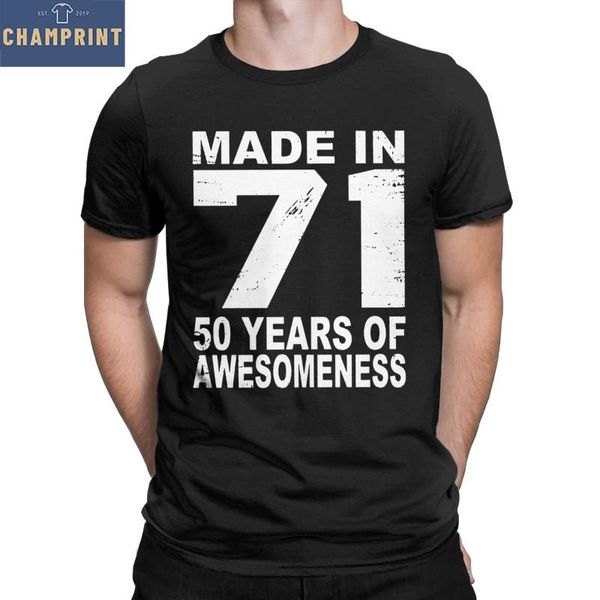 men's t-shirts funny made in 71 50 years of awesomeness 1971 birthday t-shirt for men cotton t shirt short sleeve tee original clothes, White;black
men's t-shirts funny made in 71 50 years of awesomeness 1971 birthday t-shirt for men cotton t shirt short sleeve tee original clothes, White;black