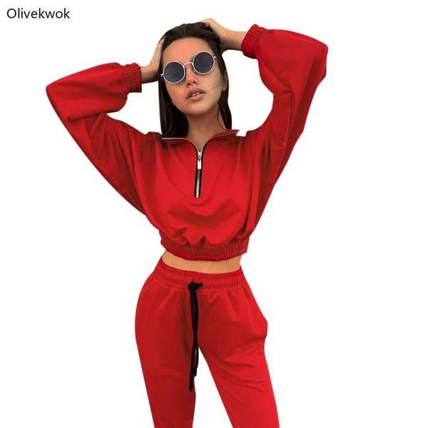 two piece dress olivekwok casual tracksuits set women neckline zipper full sleeve sweatshirts high waist drawstring pants suit 90500, White
two piece dress olivekwok casual tracksuits set women neckline zipper full sleeve sweatshirts high waist drawstring pants suit 90500, White