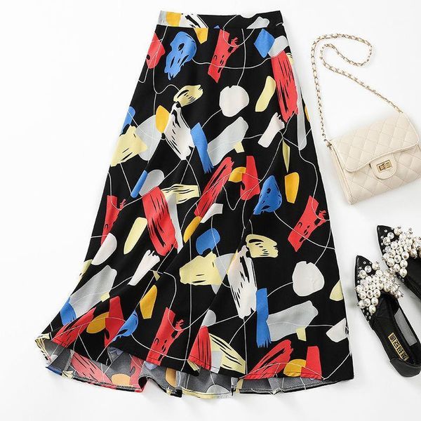 women 2021 summer fashion mid-long chiffon skirts female high waist a-line ladies loose thin printed e247, Black
women 2021 summer fashion mid-long chiffon skirts female high waist a-line ladies loose thin printed e247, Black