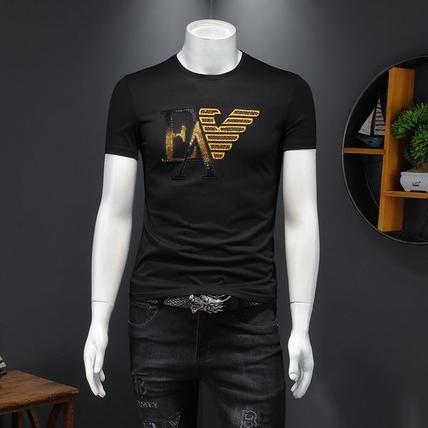 fashion t shirts 2021 summer men's double mercerized cotton short sleeve embroidered sequin half, White;black
fashion t shirts 2021 summer men's double mercerized cotton short sleeve embroidered sequin half, White;black