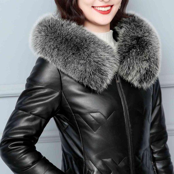 2021 winter large haining sheep town leather women's knee length thickened down jacket, Black
2021 winter large haining sheep town leather women's knee length thickened down jacket, Black