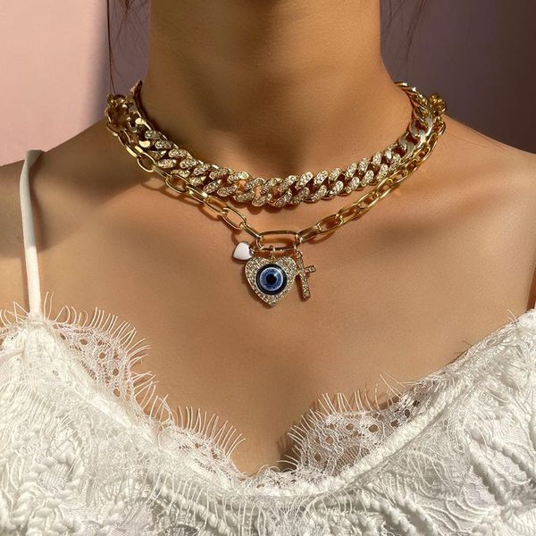 chains 2021 heart shaped crystal evil eyes pendant necklace for women gold color cuban link chain necklaces fashion party jewelry gift, Silver
chains 2021 heart shaped crystal evil eyes pendant necklace for women gold color cuban link chain necklaces fashion party jewelry gift, Silver