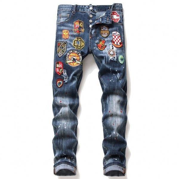 men's jeans rasgado masculino gráfico tendência de marca fashion personalida elástico casual slim emblema bordado calça motocicleta out, Blue
men's jeans rasgado masculino gráfico tendência de marca fashion personalida elástico casual slim emblema bordado calça motocicleta out, Blue