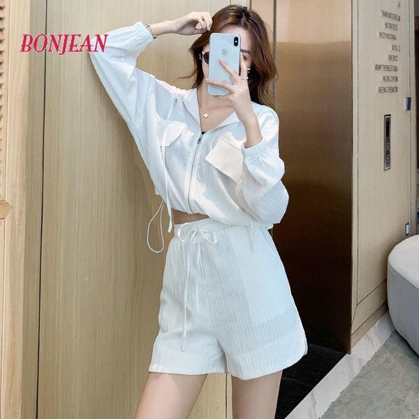 women's shorts 2021 autumn suit korean fashion hooded long-sleeved + sports, White;black
women's shorts 2021 autumn suit korean fashion hooded long-sleeved + sports, White;black