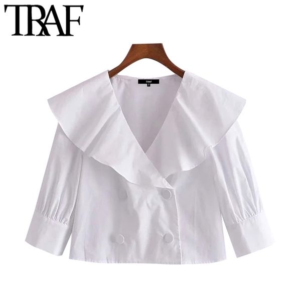 women sweet fashion with buttons cropped white blouse vintage lantern sleeve ruffled female shirts chic 210507
women sweet fashion with buttons cropped white blouse vintage lantern sleeve ruffled female shirts chic 210507